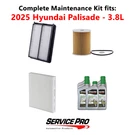 2025 Hyundai Palisade 3.8L Complete Oil, Air & Cabin Filter Kit (5W-30). Fixed Price $130.95.